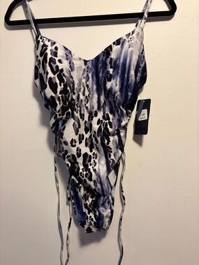 NWT Women’s One-Piece Swimsuit in Black, White & Blue Animal Print